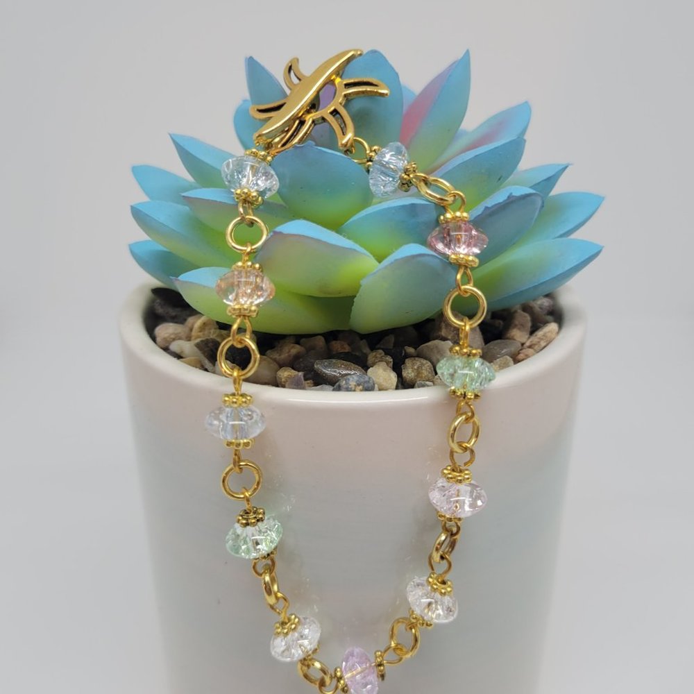 5 Piece Set - Gold plated mixed color crackled glass bracelet and 4 sets of earr